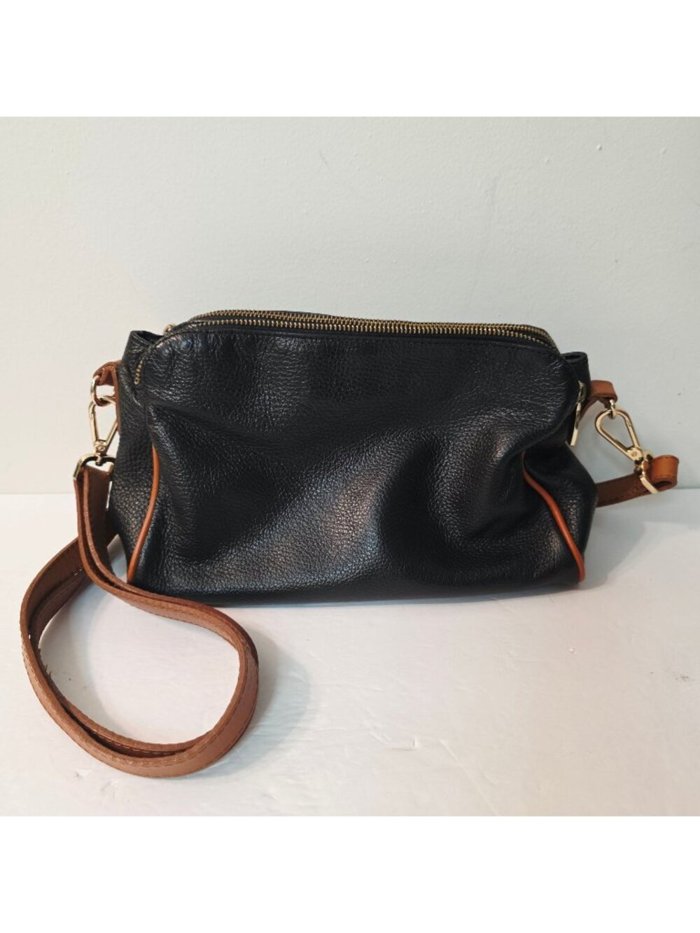 Valentina Black Pebbled Leather Shoulder Bag Made In Italy Adjustable Strap READ